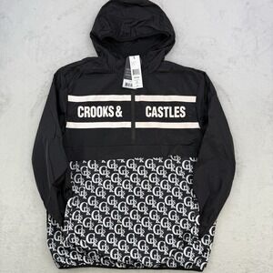 Crooks & Castles Jacket Men's Hooded Windbreaker Black / White Size 2XL‎ NWT
